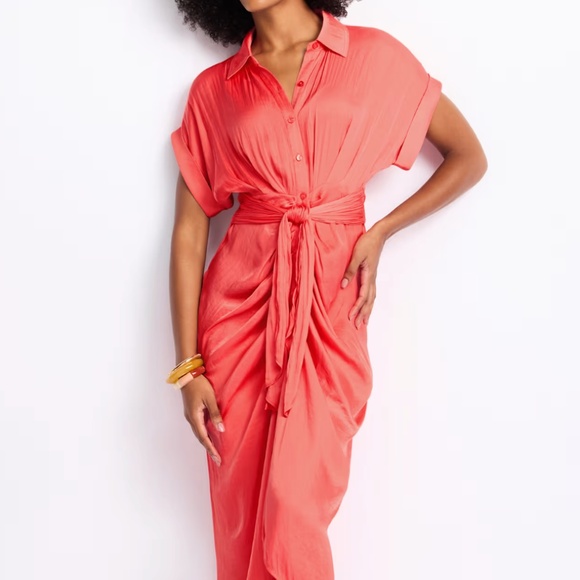 NWT Steve Madden Tori Satin Collar Kimono Midi Tie-Waist Midi Dress (Size S) - Picture 2 of 9